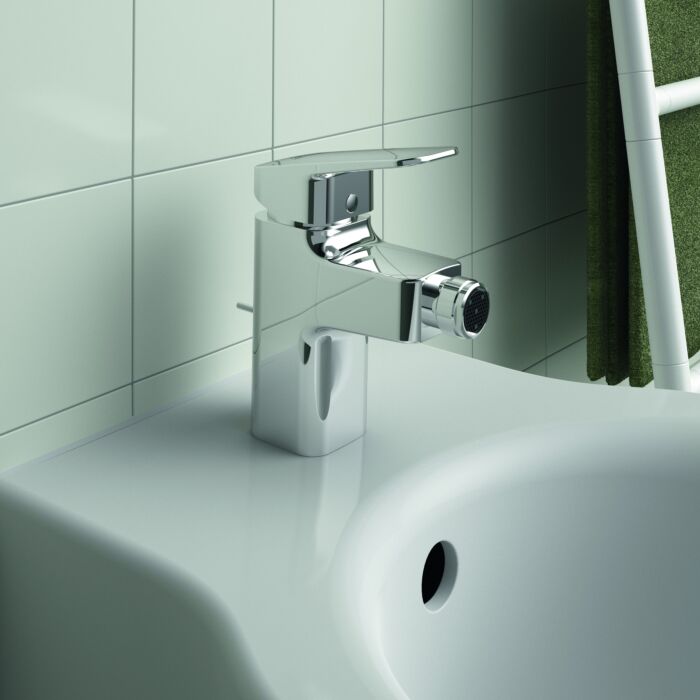 Ideal Standard Bidetarmatur BD278AA Ausladung 94mm, verchromt, mit Metall-Ablaufgarnitur und Easyfix-Befestigung
