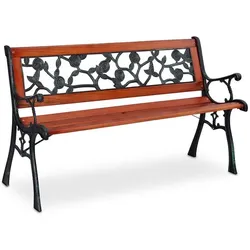 relaxdays Gartenbank mit Rosenmuster braun, 121.5 cm