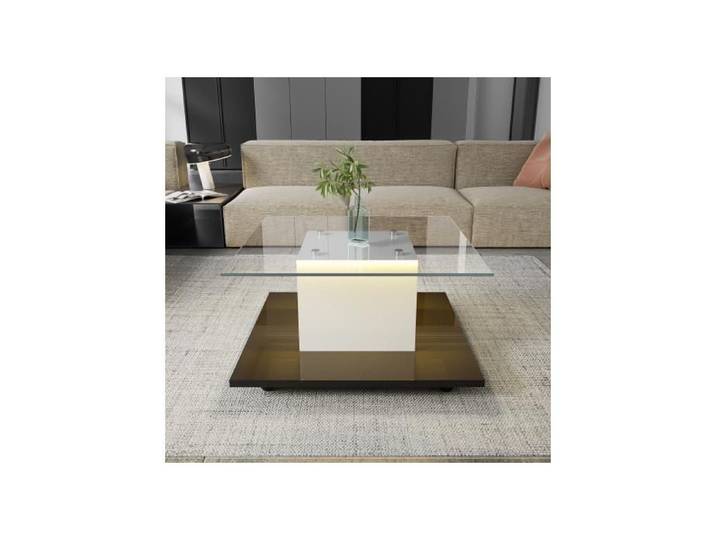 ®TONLRGY Table basse verre brillant mobile avec roulettes pivotantes 80 L x 80 H x 40 l (cm)