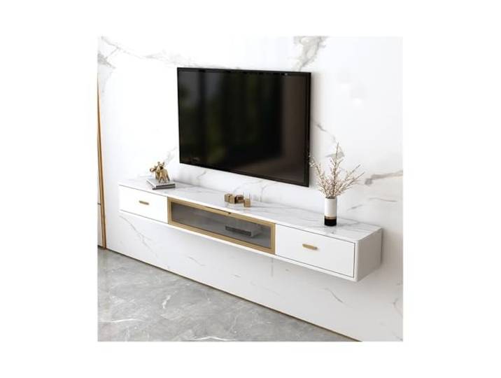 DFHS46JK Multimedia-Möbel TV-Ständer, Kabelmanagement-Entertainment-Center mit 2 Schubladen für das Wohnzimmer(Weiß,Klein)