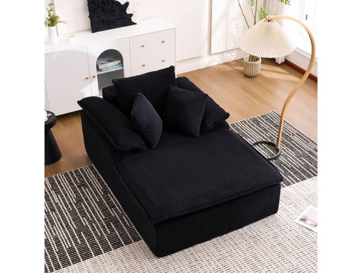 DRIPEX Canapé fauteuil longue moderne en velours côtelé Noir canapé-lit Paresseux fauteuil relax sans montage 177×122×92cm