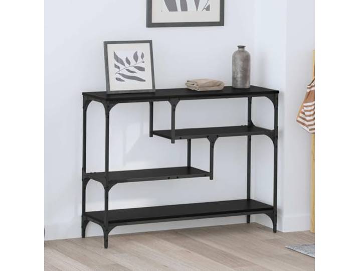 TEKGHUT Konsolentisch Schwarz Eichen-Optik 100 x 30 x 75 cm mit Stahlrahmen Schmale Bauweise, Holzwerkstoff in Eichen-Optik, stabiler Stahlrahmen, urbane Loft-Ästhetik, vielseitig für Flur und