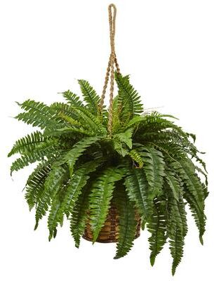 Nearly Natural Boston Fern 29-inch High Hanging Basket