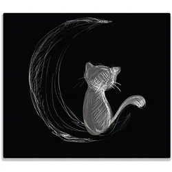 Wallario Herdabdeckplatte 60 x 52 cm (BxH), 1-teilig Katze sitzt auf dem Mond - illustriert in weiß auf schwarz