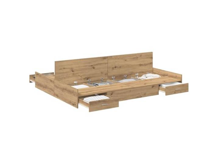 PUGYNBK Artisan Bett für Schubladen, Eiche, 160 x 200 cm Massives Kiefernholz, integrierte Schubladen, minimalistischer Stil, einfache Reinigung