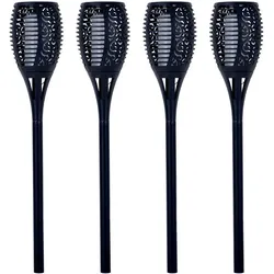 Solarleuchte Feuereffekt Solarfackel Flammeneffekt Fackellampe Gartenleuchte schwarz Fackel, Kunststoff, LED Leuchtmittel orange flackernd, H 78 cm, 4er Set