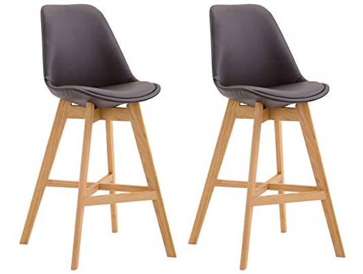CLP 2er Set Barhocker Cannes Mit Hochwertiger Polsterung Und Kunstlederbezug I Thekenhocker Mit Eichenholzgestell I Tresenhocker Mit Fußstütze Farbe braun Gestell Farbe Natur