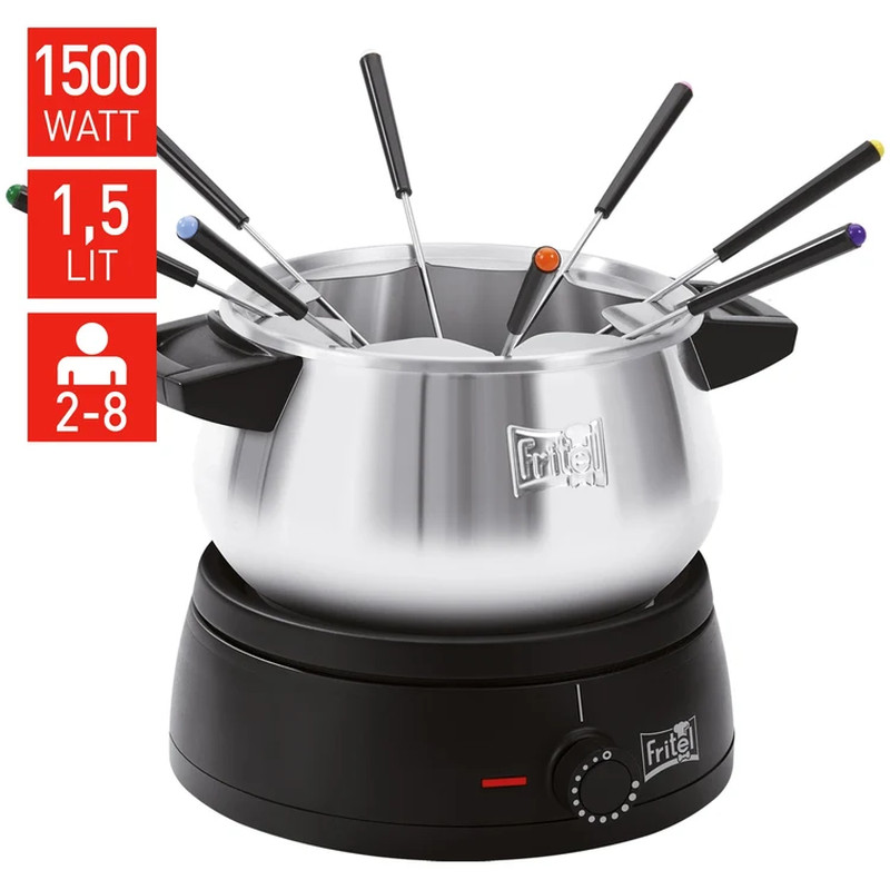 Fritel FO 2470 Elektrische fondueset met 1,5 L capaciteit en 8 fonduevorken, 1500 W, PFAS-vrij