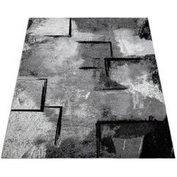 KADIMA DESIGN Teppich Kurzflor Abstraktes Rechteckmuster Wohnzimmer schmutzabweisend Dunkelgrau Rechteckig 140x200 | 100% Polypropylen | Florhöhe: 10 mm