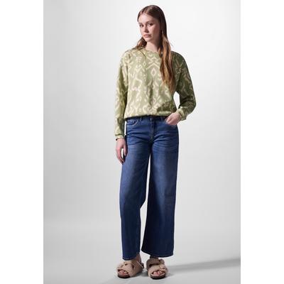 Langarmshirt STREET ONE STUDIO, Damen, Gr. 44, grün (mild grün), Stoff, 49% Polyester, 43% Viskose, 8% Elasthan, gemustert, normal normal, Rundhals, elastischer Bund, Shirts Langarmshirt, aus elastischem Materialmix