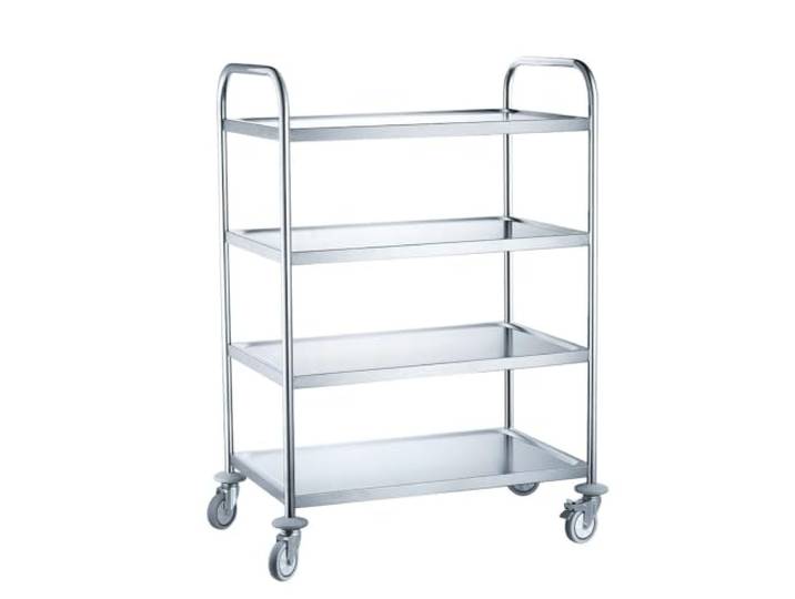 HENDI Servierwagen, mit 4 Regalböden, für Geschirr, Küchenwagen, mit 4 Lenkrollen-2 davon gebremst, praktischem Eckenschutz, 910x590x(H)1260mm, Edelstahl, Silber