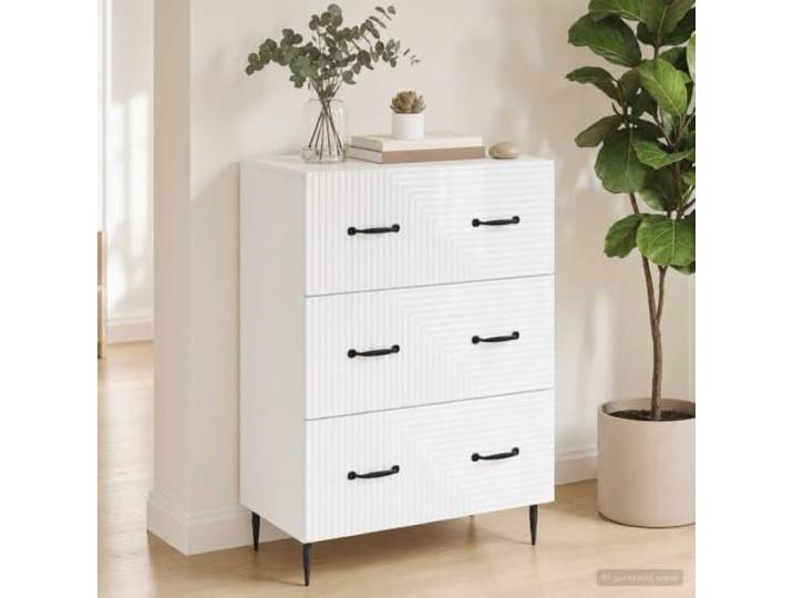 Schubladenschrank Hochglanz Weiß 66 x 34,5 x 89,5 cm mit Metallgriffen Stabiler Holzwerkstoff, pflegeleichte Oberfläche, platzsparendes Design, vielseitig einsetzbar