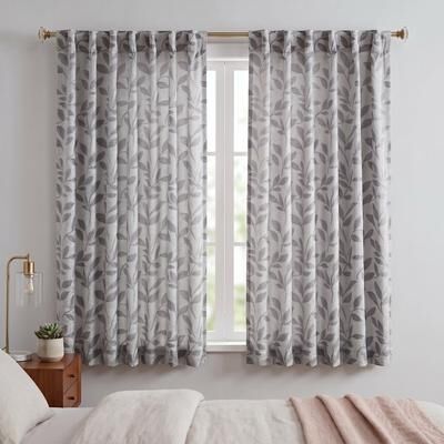 Superior Leaves Botanical 2-Piece Semi-Blackout Room Darkening Curtain Set, Back Tab Window Drapes