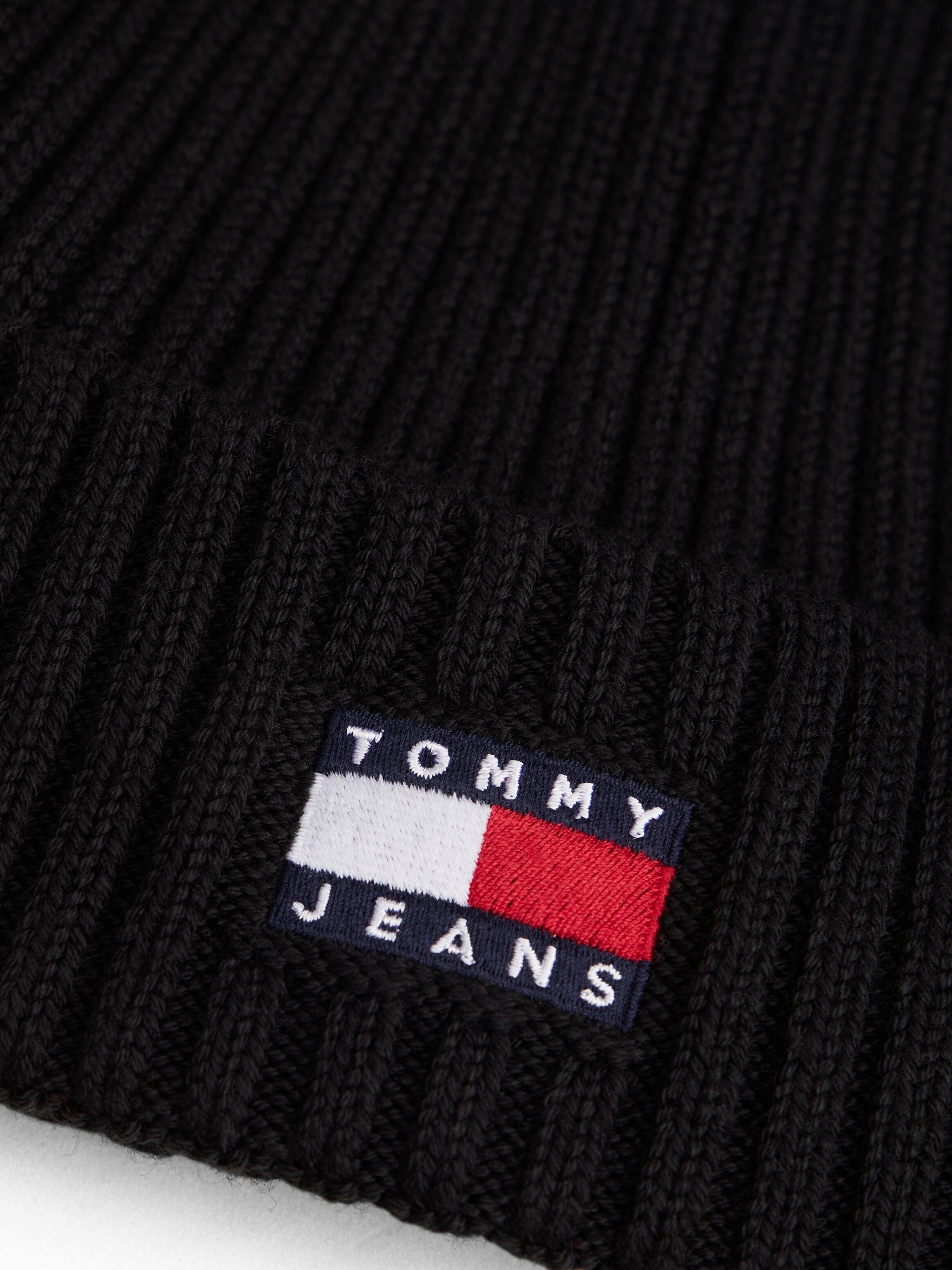 Beanie TOMMY JEANS "TJM HERITAGE CORE", Herren, schwarz, Strick, Baumwolle, Mützen Beanie, Rippstrick, Umschlag, normale Passform schwarz Einheitsgröße