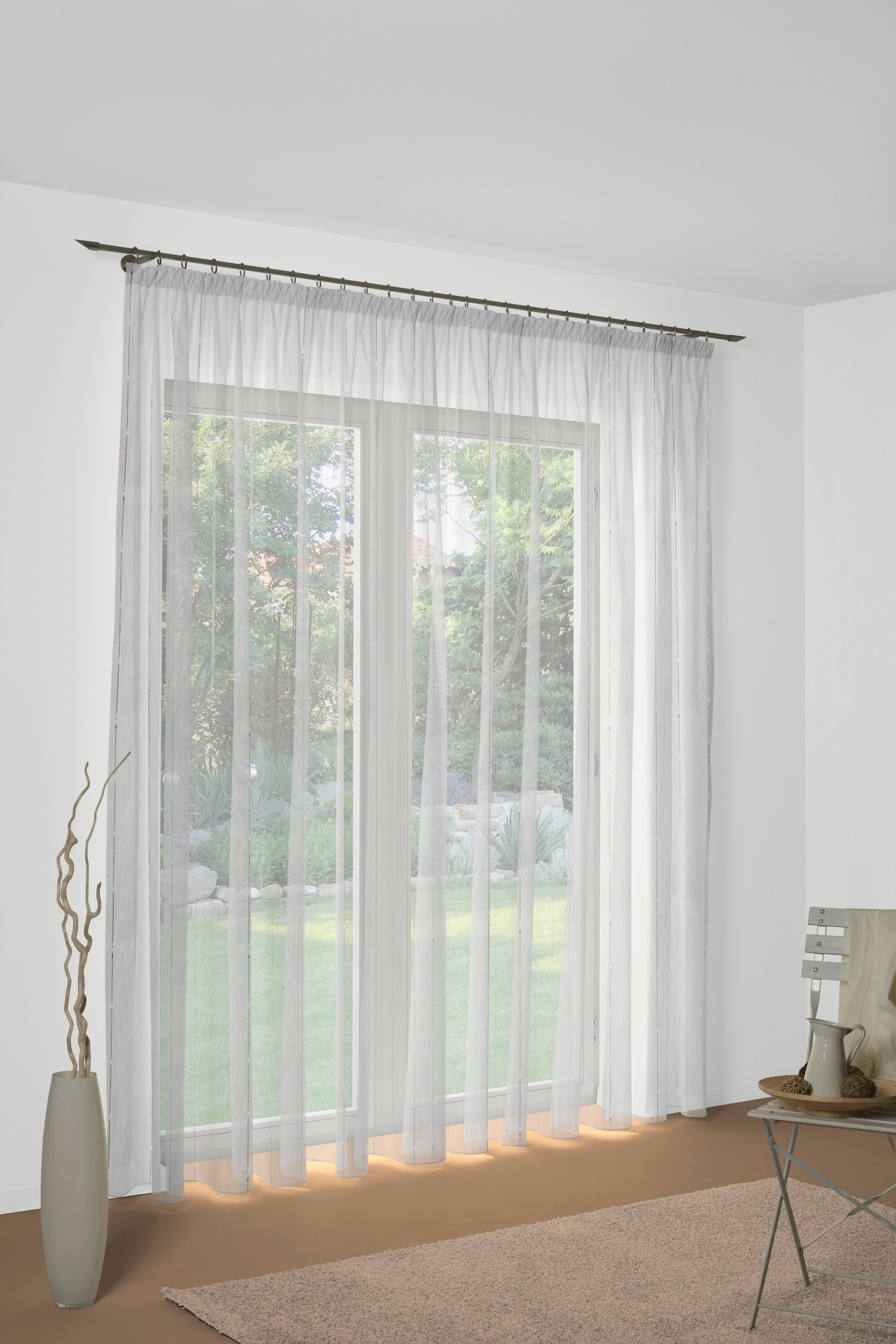 Wirth "1 Stück, Faltenband, halbtransparent, nach Mass" Faltenband 1 Stk. tlg. Fertig-Store mit FB 1:3 nach Mass sanftes weiß 105cm, Faltenband, 400cm