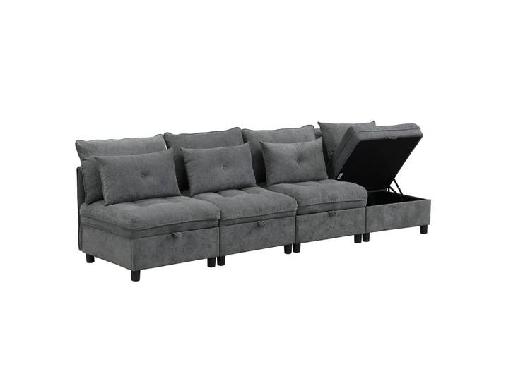 Meubles Cosy Modulares Sofa, 4-Sitzer, mit Stauraum, Stoffbezug, Grau, 76x87x274 cm, Wohnzimmer, Sofas & Couches, Sofas