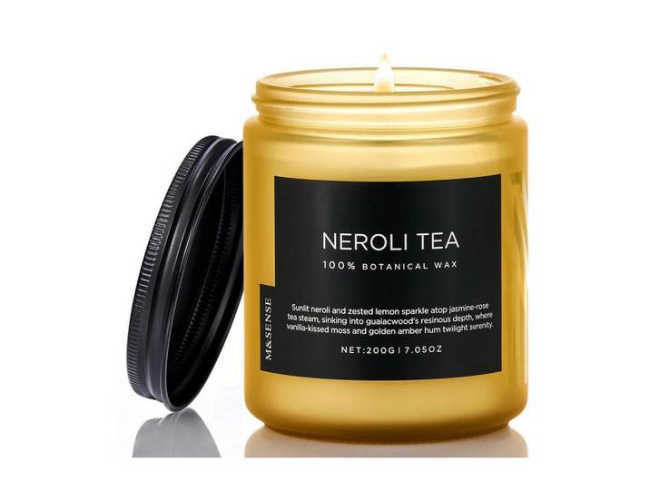 Duftkerze Neroli Tee 200g Sojawachs 50h, Goldfarben, Glas, 8.5 cm, Dekoration, Kerzen & Kerzenhalter, Duftkerzen