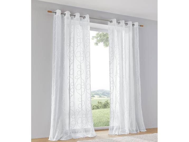 Vorhang KUTTI Jasmin Vorhang , weiss (weiß), B:135cm H:175cm, Polyester, Gardinen, Vorhang, halbtransparent, leicht und luftig, bestickt