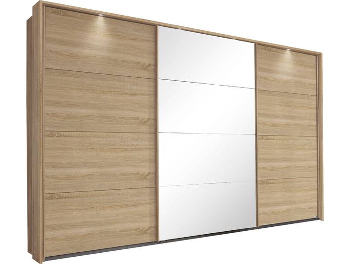 Schwebetürenschrank, Holzwerkstoff, Braun, 368×233×64 cm, Mit Beleuchtung & Innenausstattung, Klassisch, Rauch