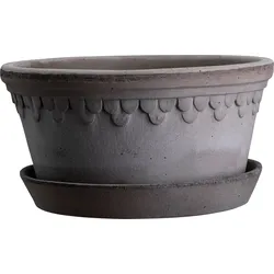 Københavner Blumentopf 21 cm niedrig grau mit Untersetzer