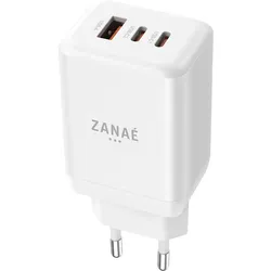 Zanaé USB-C Ladegerät 65W mit 2x USB-C und 1x USB-A 30W Netzteil (65 W, 3 Ports), USB Ladegerät, Weiss
