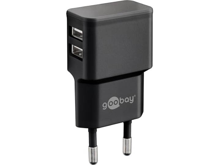 Premium USB thuislader met 2 poorten - haaks - 2,4A / zwart