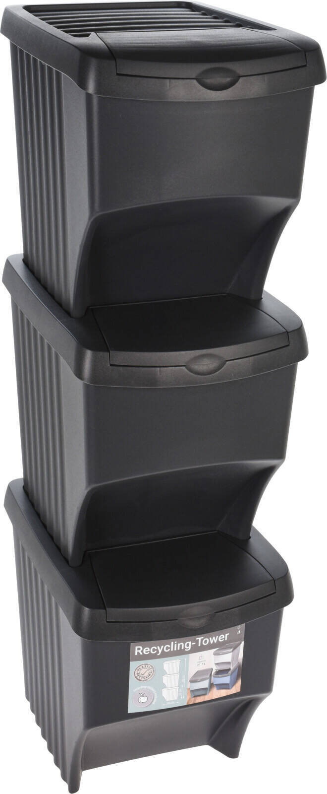 Excellent Houseware Sada Set van 3 Afvalbakken, Zwart, 21,7 liter, B/D/H: 37 x 28 x 33 cm