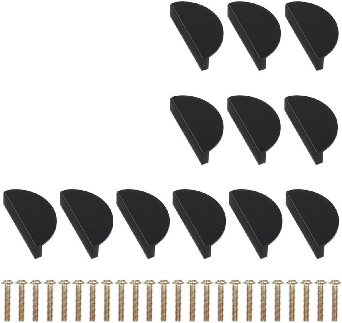 Halve Maan Meubelgrepen Zwart - Set van 12 Duurzame Aluminium Kastgrepen - 64mm