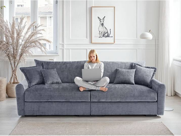 Big-Sofa HOME AFFAIRE Finca XL, B: 190 cm , grau (dunkelgrau), B:190cm T:123cm, 100% Polyester, Sofas, Big-Sofa, 4 Zierkissen, Mega-Sofa, in Cord oder Chenille-Struktur, Federkern