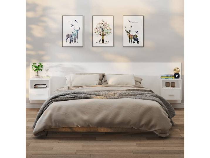 furnicato Nachttisch Wand-Weiß 38x31x39,5 cm aus Holzwerkstoff (2-St), Stabile Nachtschrank-Ablage mit Schublade für mehr Ordnung im Raum