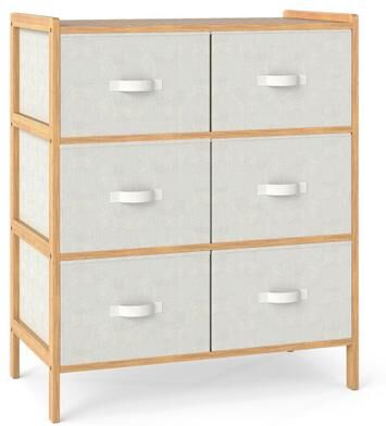 Costway Fabric Dresser with 6 Drawers with 6 Folding Fabric Bins for Bedroom Living Room-Natural