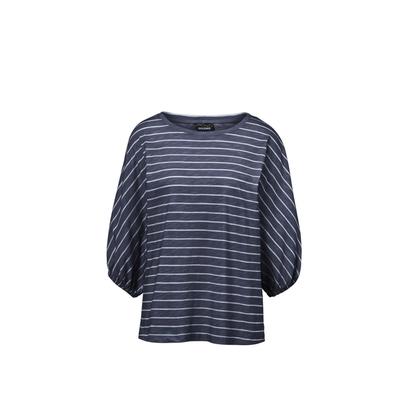 Kurzarmshirt GOLDNER "Shirt aus Effektgarn", Damen, Gr. 42, blau (marine, weiß, geringelt), Obermaterial: 100% Baumwolle CO., U-Boot-Ausschnitt, Gummizug, Shirts, Fledermausärmel