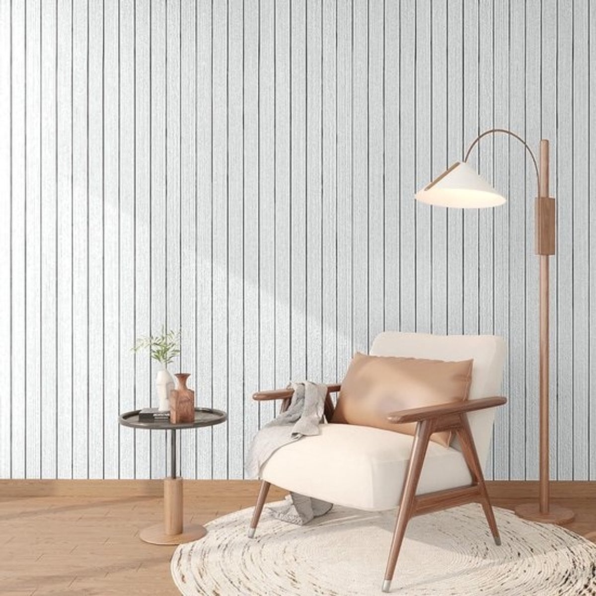 Zelfklevende 3D-wandpanelen in lichtgrijs houtlook voor wandbekleding, 30 cm x 5 m