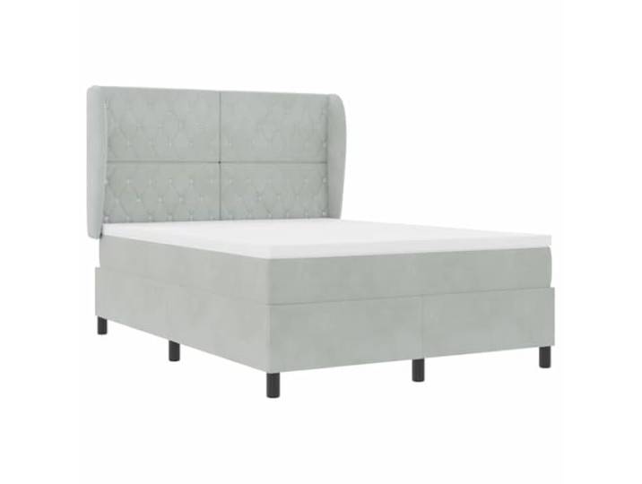 KTHLBRH Doppelbett mit Matratze, Hellgrau, 140 x 190 cm Samt, verstellbares Kopfteil, Taschenfedern, Rahmen aus Massivholz