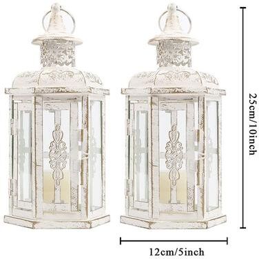 Inspire Select Vintage Metal Candle Lantern Hanging Decorative Candle Holder For Indoor Outdoor Home & Wedding Decor white 2 Pcs