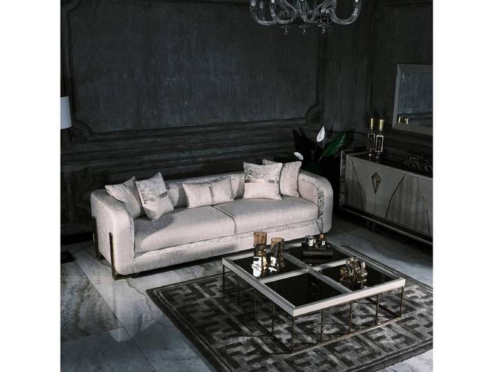 JVmoebel Sofa Grau Polstersofa mit Couchtisch aus hochwertigem Holz und Textilien, Set 2 Teile, Made in Europa