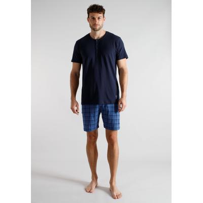 Shorty TOM TAILOR, Herren, Gr. 50, blau, mittel, karo, Single Jersey, Obermaterial: 100% Baumwolle, Homewear-Sets Shorty, aus Baumwolle, Single Jersey, erhältlich in mehreren Konfektionsgrößen