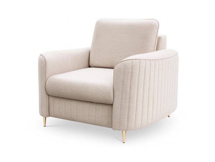Sepro Meble Sessel Beige Loren Mit Steppungen Auf Goldenen Beinen, 100x85x94 cm, Wohnzimmer, Sessel, Polstersessel