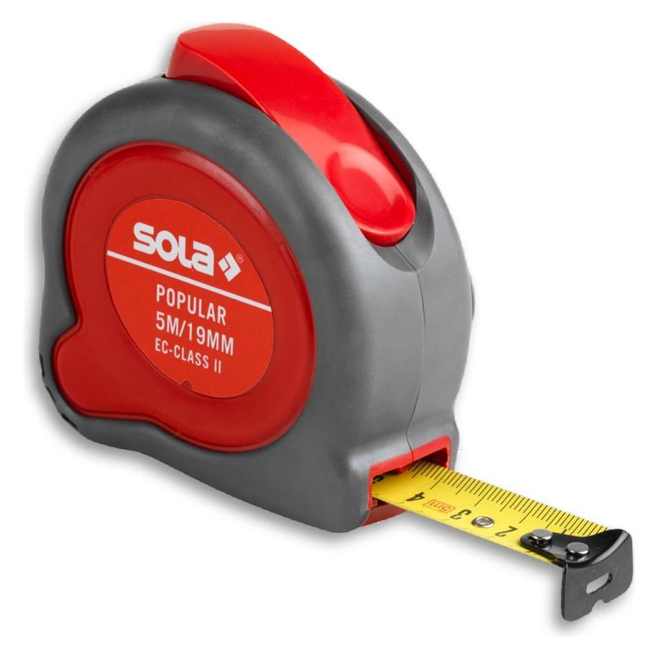 Sola Messwerkzeuge Bandmass - POPULAR - 3m / 13mm - Profi-Rollbandmass mit Gürtelclip - Stahlband, gelb lackiert mit (3 m) (50024201)