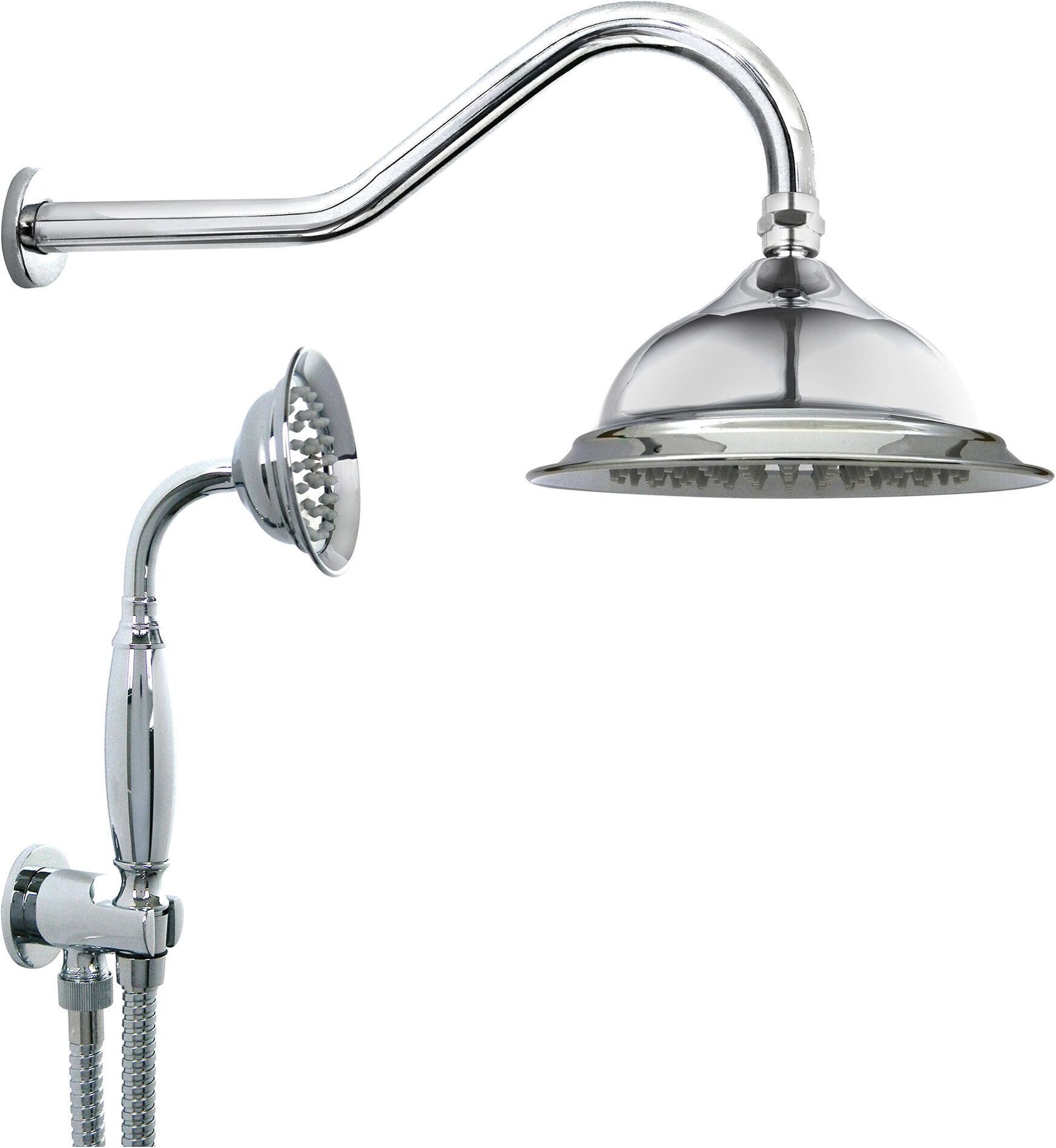 Tecom KIT DOCCIA  VINTAGE CROMO BRACCIO 350 mm SOFFIONE Ø 200 mm INOX DOCCETTA 1 GETTO