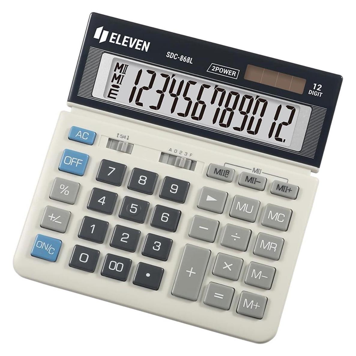 Eleven Taschenrechner SDC868L Taschenrechner, Schwarzweiss, Desktop, 12 Ziffern (Batteriebetrieb, Solarenergie) (SDC-868L)