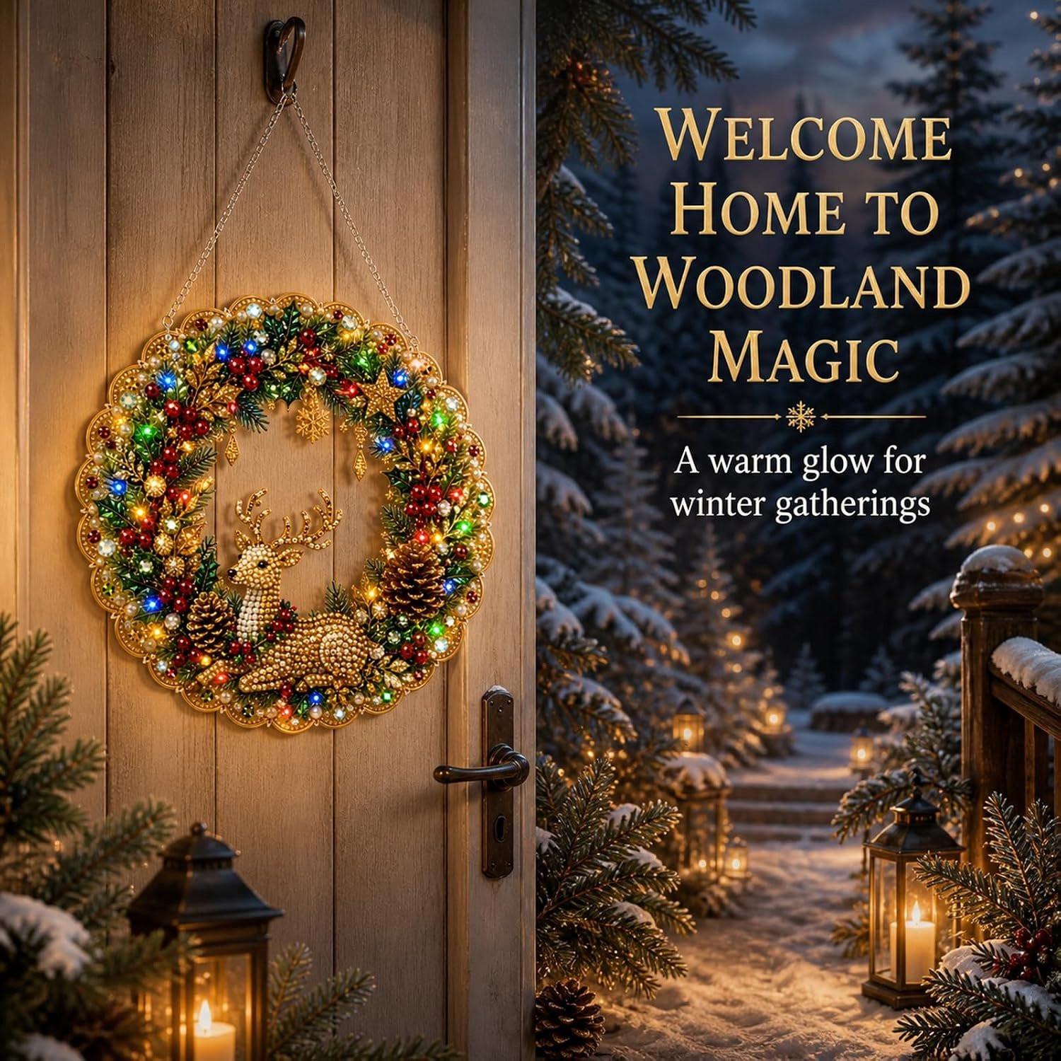 Kerst Diamond Art hangornament met pareleffect en gekleurde lichtjes