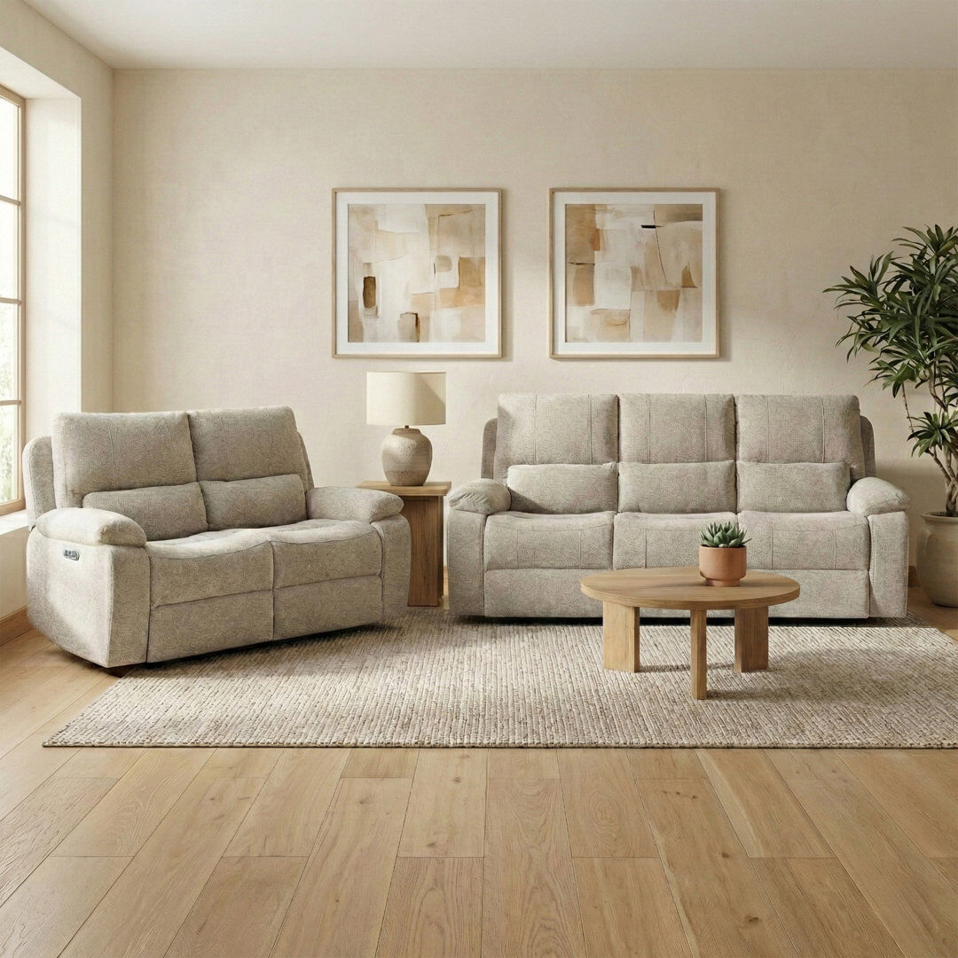 17 Stories 2 Piece Reclining Living Room Set Beige 2