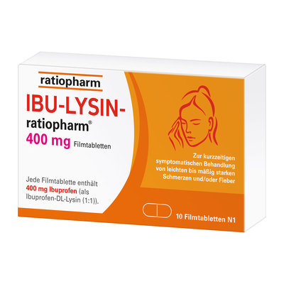ratiopharm GmbH NEU: IBU-LYSIN-ratiopharm 400 mg Filmtabletten (enthält 684mg Ibuprofen-Lysinsalz) 10 St 07628500