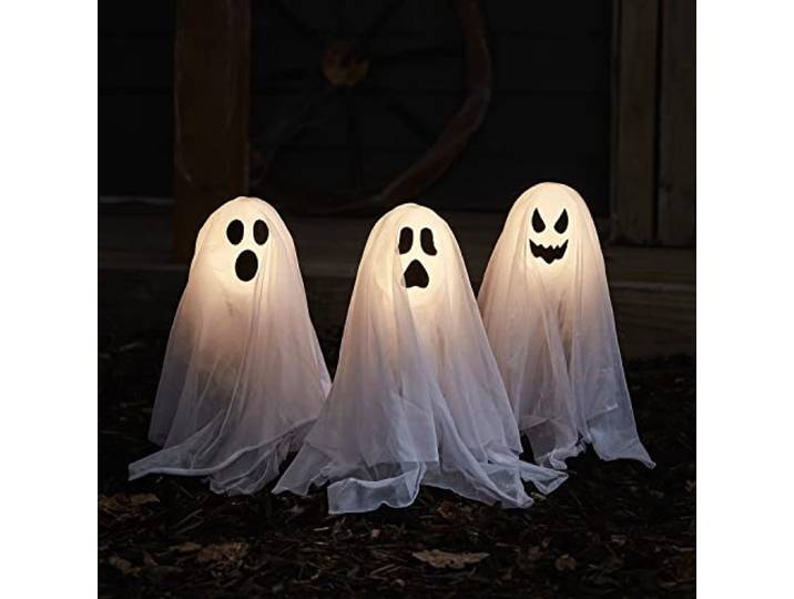 Lights4fun Set van 3 paallampjes met spoken, LED Halloween rekwisieten, tuindecoratie, 40 cm