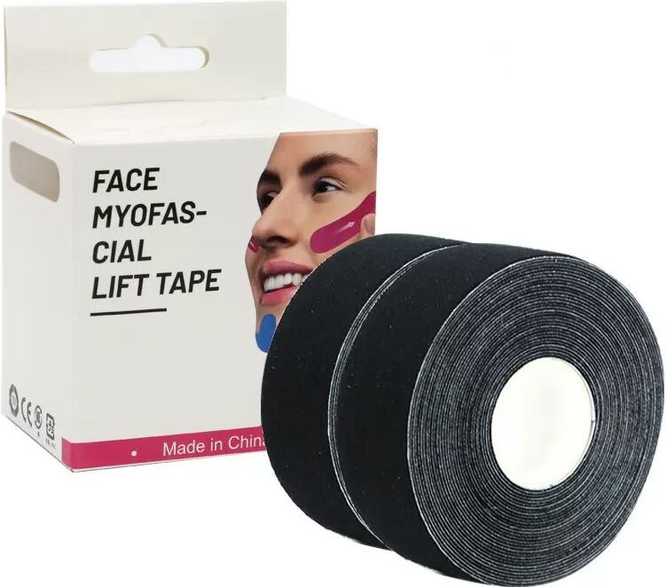 INF Hautfarbenes Facelifting-Tape – 2,5 cm x 5 m (Comfort Fit) – 2er-Pack Schwarz Model 1