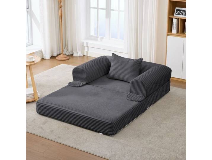 CANAPÉ - MINIMAL - Lit canapé convertible simple - Tissu gris - 1 place - Couchage occasionnel
