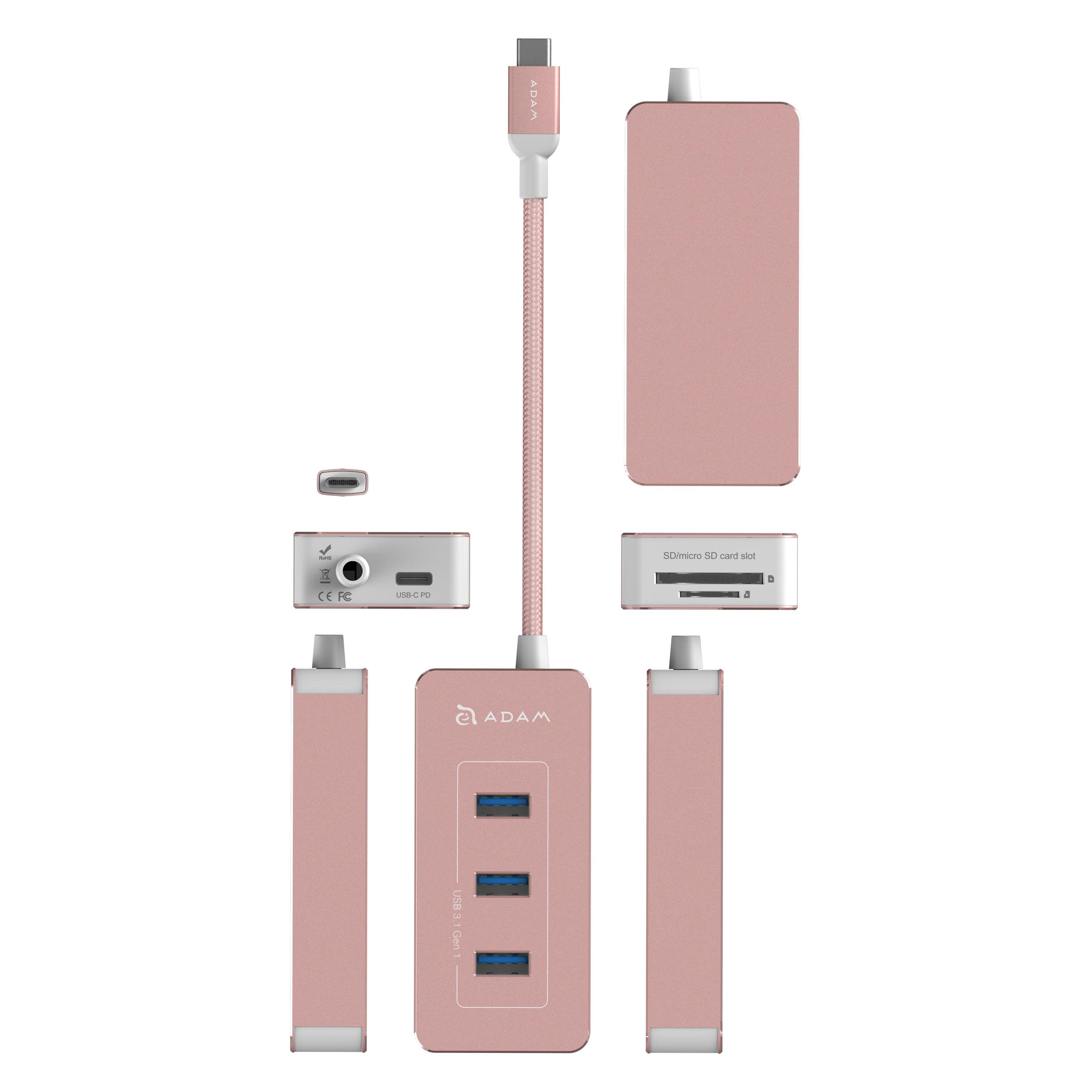 Adam Elements CASA Hub PDC601- 6-fach Hub mit Kartenleser für Speicherkarten, rose gold (USB-C, 6 Ports) (AAPADHPDC601RG)