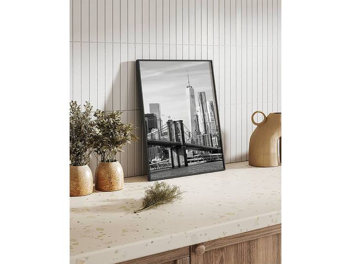 Bild Brooklyn Bridge Rahmen: Buche Massiv, lackiert Abdeckung: Acrylglas Multicolor 42 x 52cm