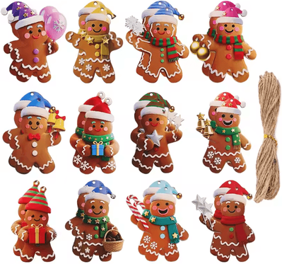 Uplift Curations 12 24pcs Wooden Gingerbread Man Christmas Ornaments Set 24pcs
